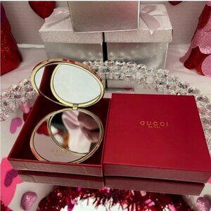 NIB Gucci GG Pattern Gold Colored Double Compact Mirror